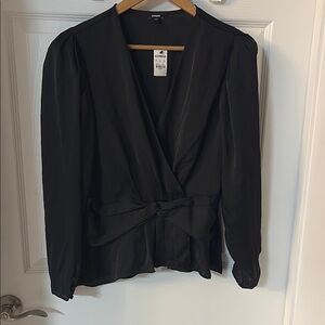 Express Black Long Sleeve Wrap Blouse